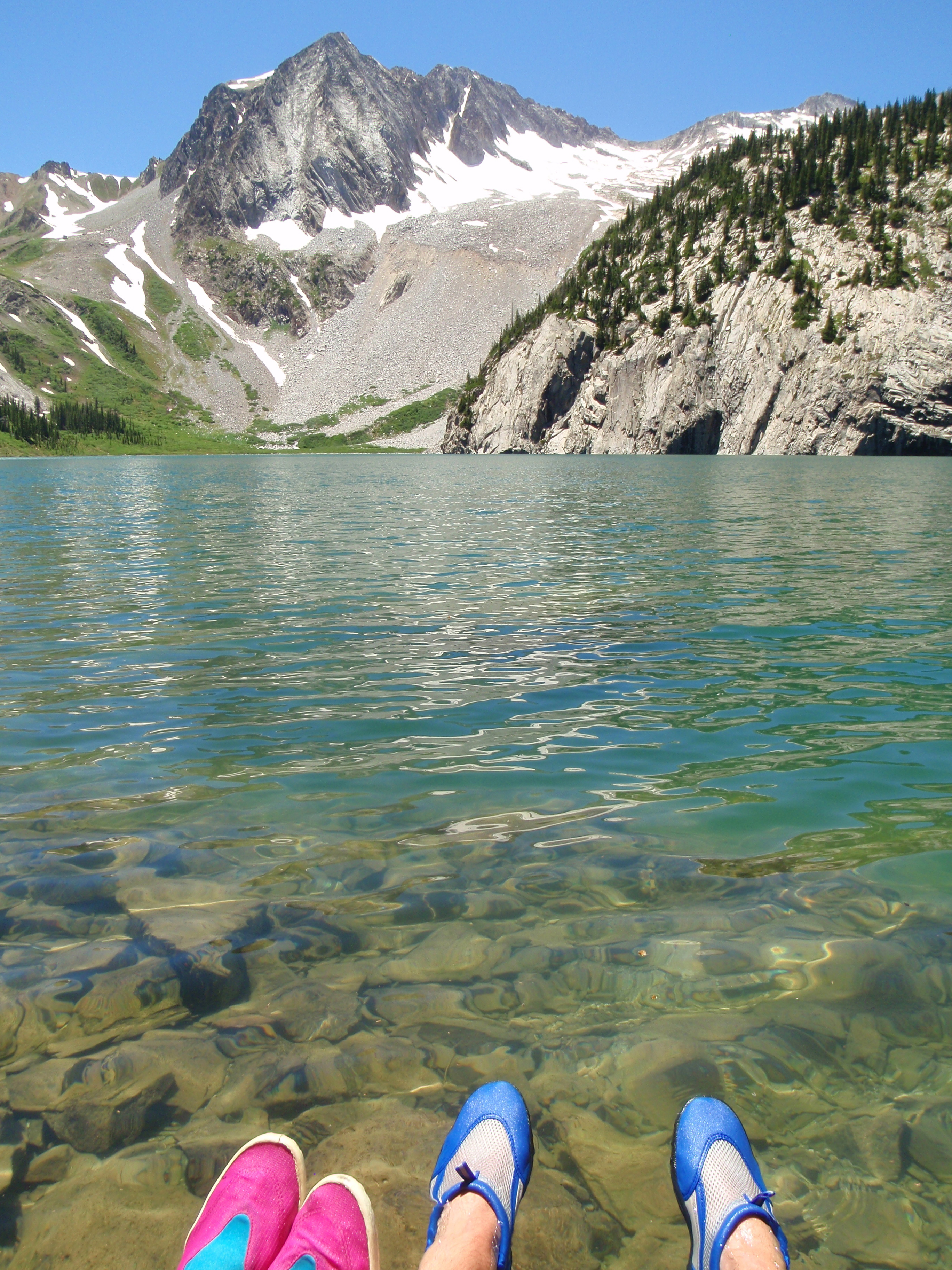 Snowmass Lake swimming, Maroon Bells backpacking, aquasox are still fashionable