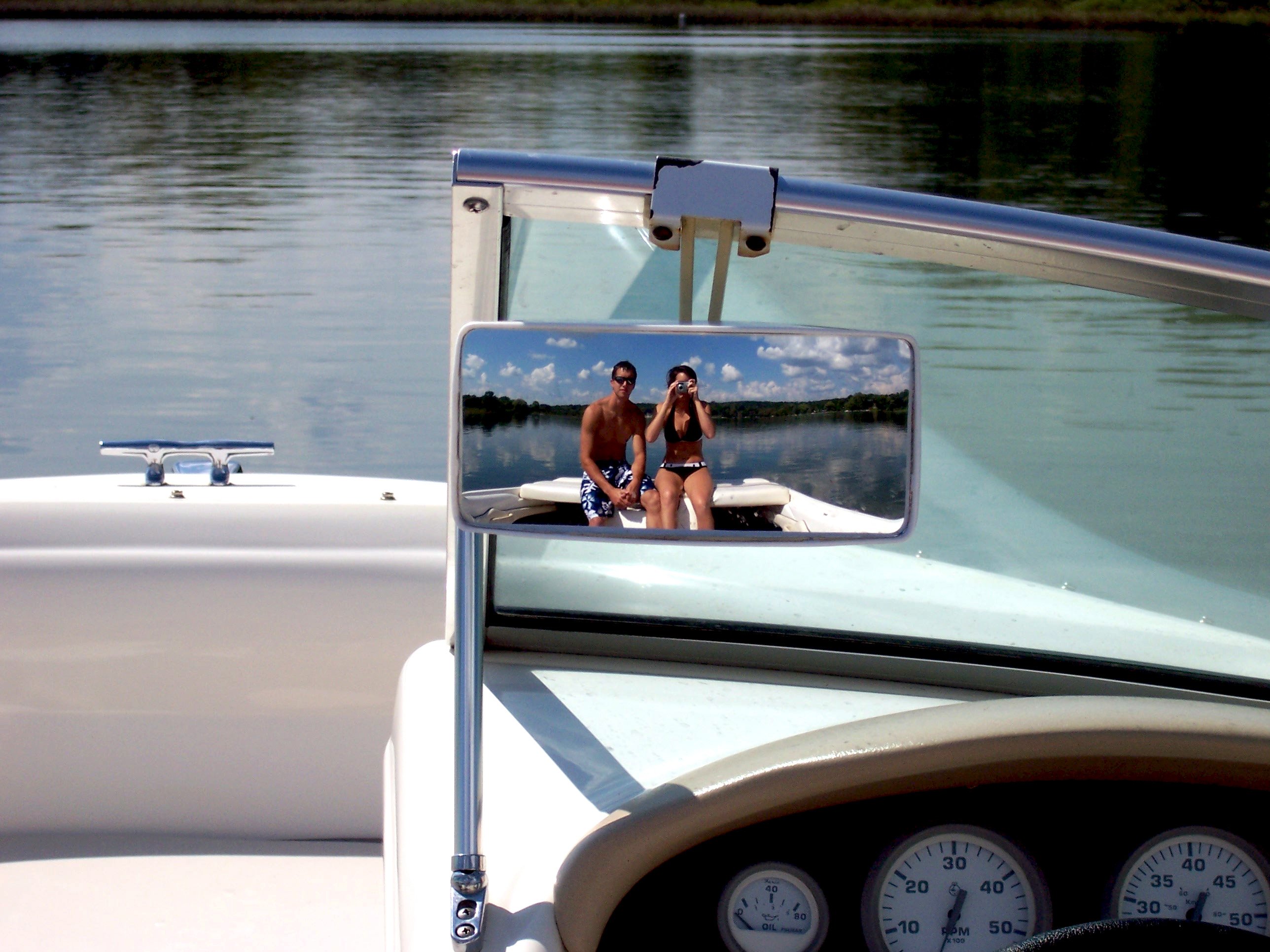 ski mirror selfie, Turtle Lake Wisconsin, happy honeymoon