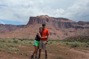 Posing in front of the palisade
