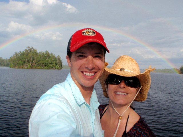 Boundary Waters rainbow, Lac La Croix rainbow, canoeing rainbow, island rainbow
