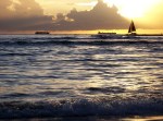Hawaiian sunset, waikiki sailboat